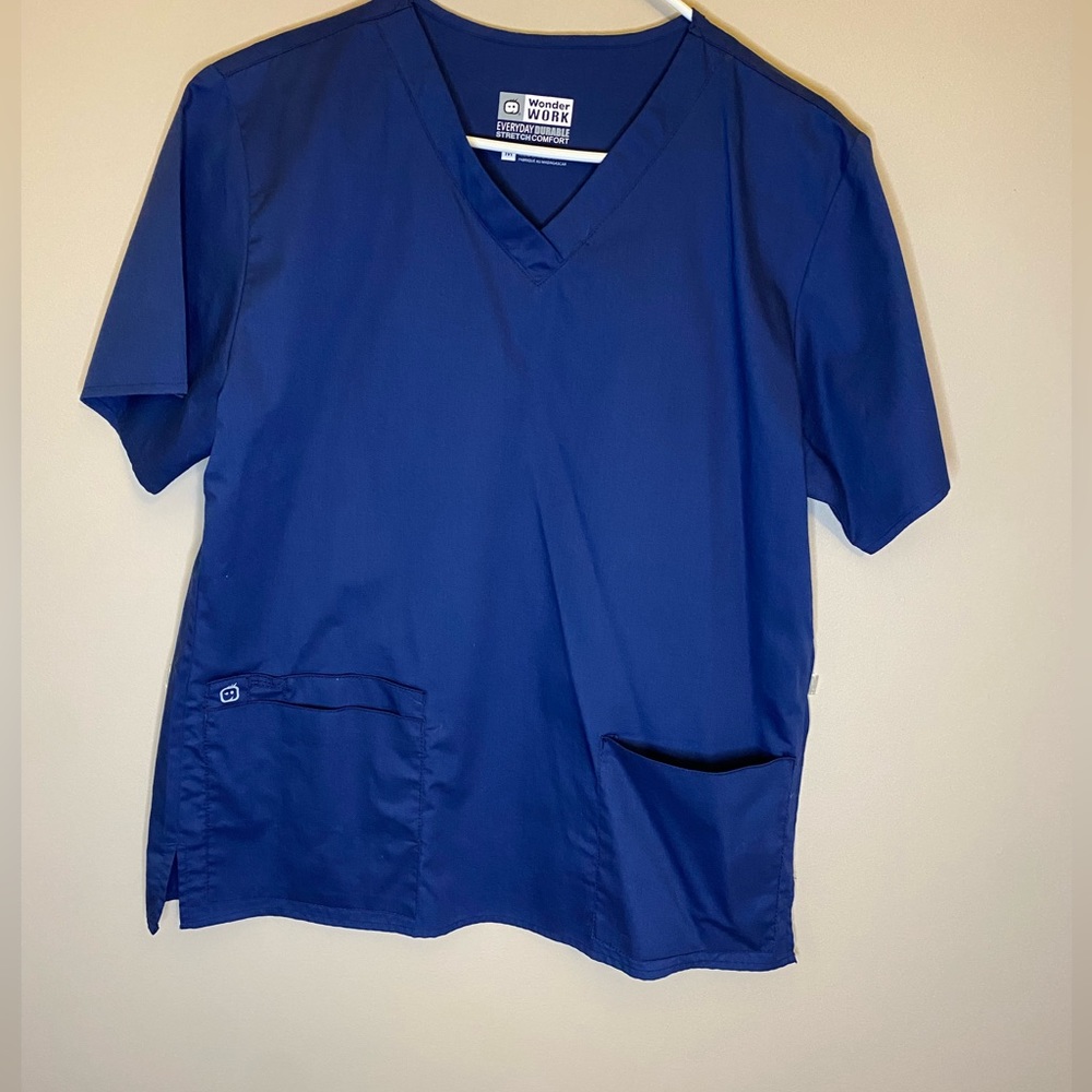 Wonder work, women’s navy blue scrub top size M